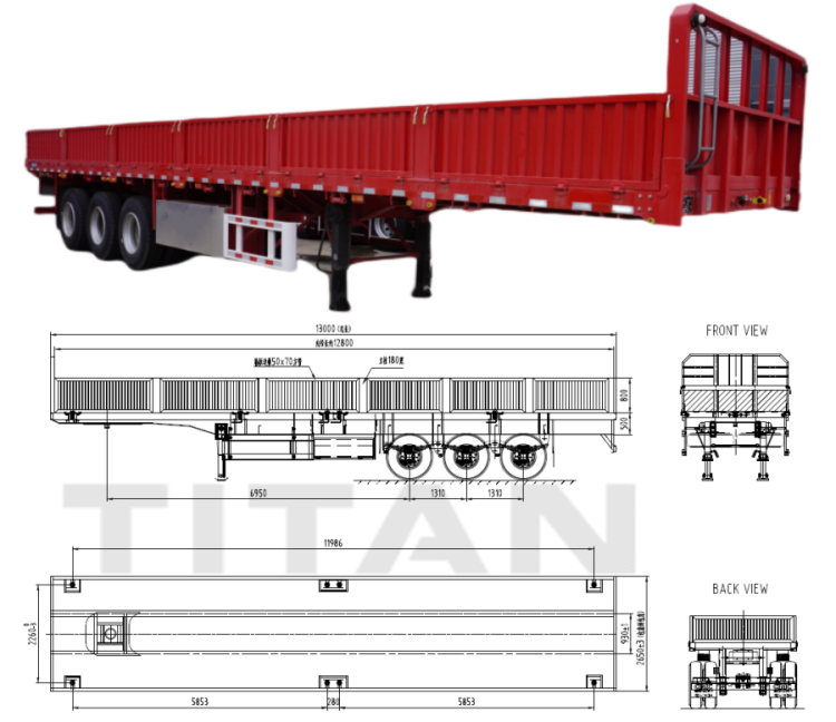 3 Axle Flatbed Semi Truck Trailer with Side Wall for Sale