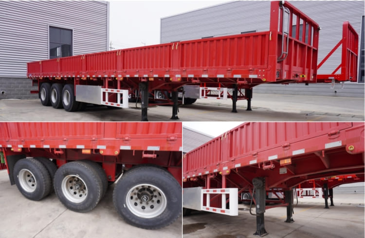 3 Axle Flatbed Semi Truck Trailer with Side Wall for Sale
